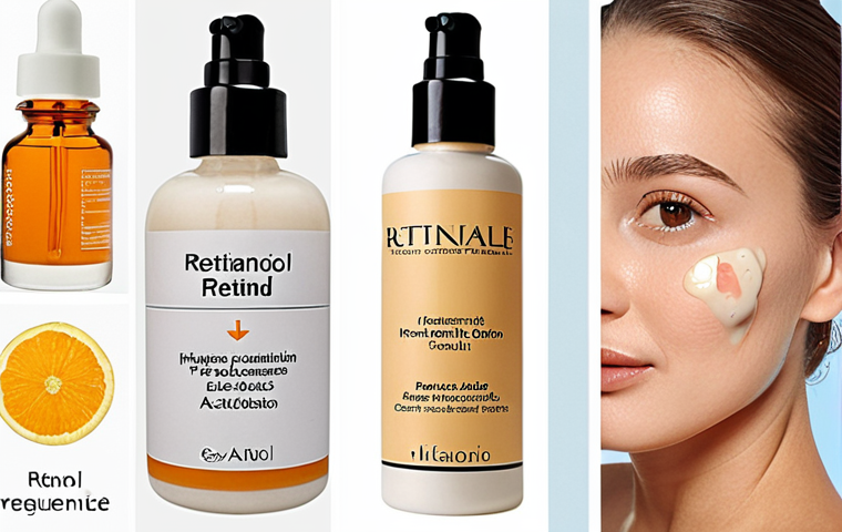 **Skincare ingredients collage:** A visually appealing collage featuring retinol, hyaluronic acid, peptides, Vitamin C, and niacinamide, showcasing their textures and forms (serums, creams, etc.). Include text overlays highlighting each ingredient's benefit (e.g., "Retinol: Fine Line Reduction," "Hyaluronic Acid: Intense Hydration"). Use a clean, modern aesthetic.